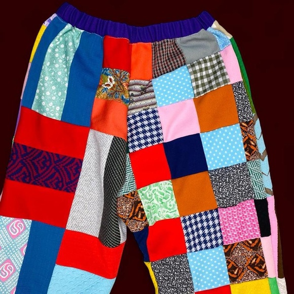 Vintage 70’s Handmade Colorful Patchwork Hippie Festival High Rise Flare Pants - Picture 6 of 8